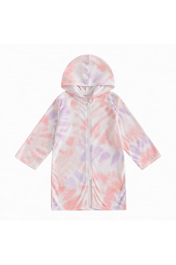 Girls Swimsuit Cover up Girl Clothes for Beach Zipper Colorful Long Sleeve Toddler Hooded Absorbent Swimwear