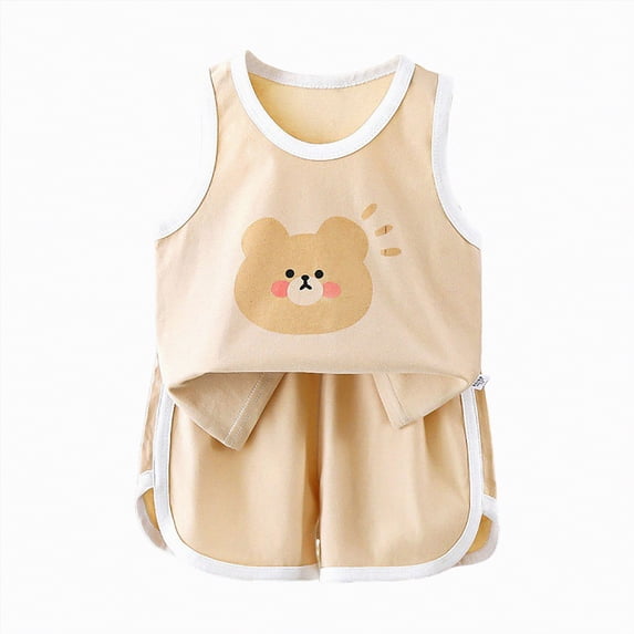 Sgkm Newborn Boy Outfits Sleeveless Short Sleeved and Stylish Shorts Cartoon Set First Birthday Outfit Boy
