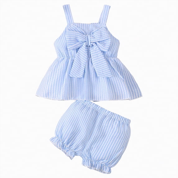 Sgkm Newborn Girl Outfits Bowknot Tank Top Shorts Set Summer Cute Infant Sleeveless Clothes Vacation