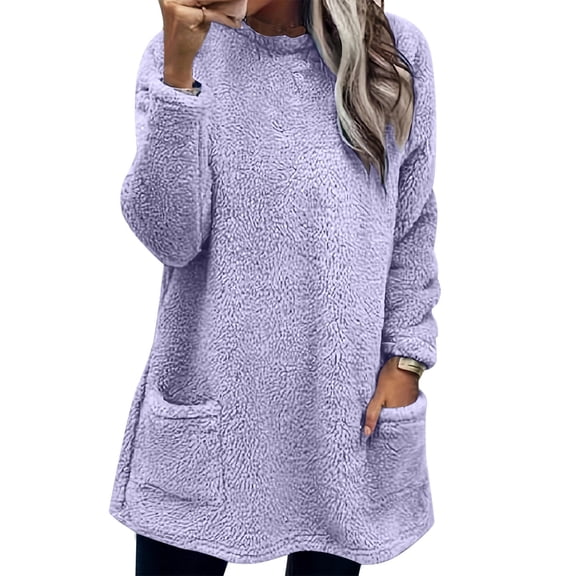 Sgkm Plus Size Spring Clothes for Women Fuzzy Lined Fleece Fall Sweatshirts for Women Thermal Cold Weather Purple XXXXL