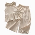 thumbnail image 1 of Sgkm Summer Outfits for Girls 2 Piece Top Wide Leg Pants Baby Outfits Girl Lightweight Khaki 6-7 Years, 1 of 7