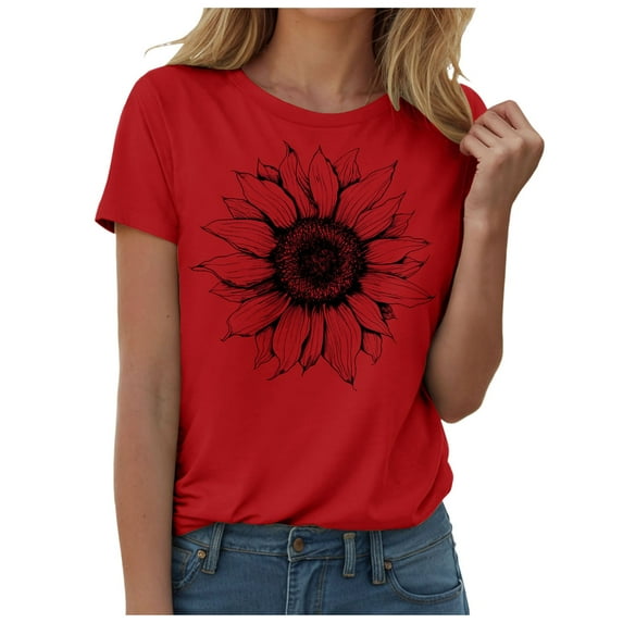 Sgkm T Shirts For Women Sunflower Graphic Tees Shirts Casual Cute Short Sleeve Tops
