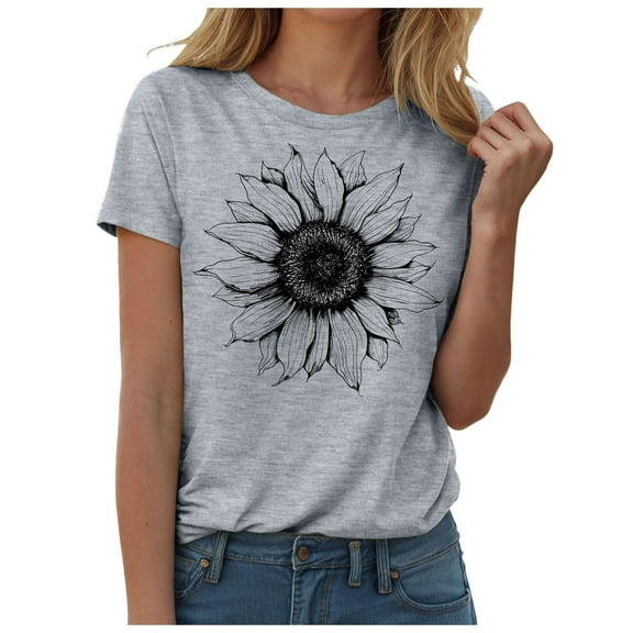 Sgkm T Shirts For Women Sunflower Graphic Tees Shirts Casual Cute Short Sleeve Tops