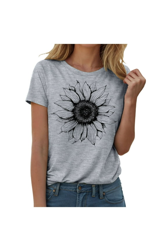 T Shirts For Women Sunflower Graphic Tees Shirts Casual Cute Short Sleeve Tops