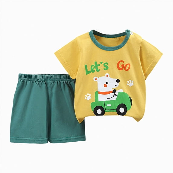 Sgkm Toddler Baby Girls Trendy Clothes for 2t 3t Girls Cute Summer Short Sleeve T-Shirt Tops Shorts Clothes Sets Baby Outfits Yellow 3-4 Years