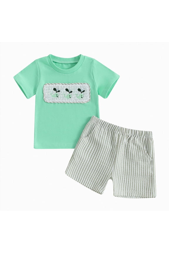 Toddler Clothes for Girls Plaid Shorts with Embroidered Short Sleeve T Shirt Baby Clothes 2 Piece Summer Outfit Mint Green 12-18 Months
