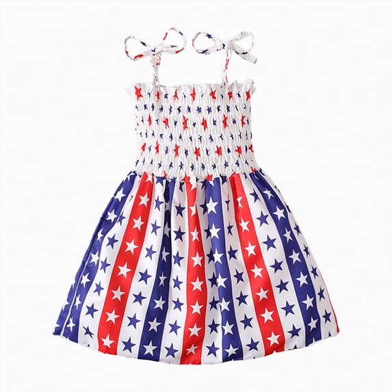 Sgkm Toddler Girl Dress Cute Slim Fit Girls Dresses Size 6 Full Printed Independence Day Toddler Clothes with Spaghetti Strap