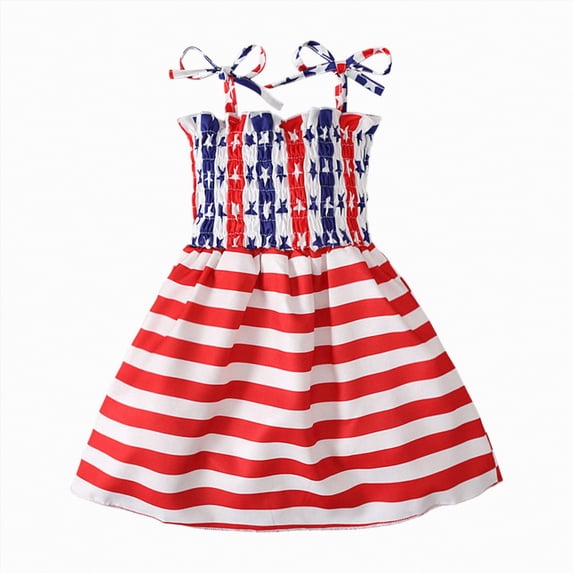 Sgkm Toddler Girl Dress Cute Slim Fit Girls Dresses Size 6 Full Printed Independence Day Toddler Clothes with Spaghetti Strap