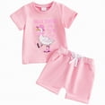 thumbnail image 1 of Sgkm Toddler Girl Outfits Goose Letters Print Short Sleeve T Shirt Top Solid Color Shorts Set Summer Lightweight Daily Wear, 1 of 7