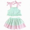 thumbnail image 1 of Sgkm Toddler Girl Summer Outfits Textured 2pcs Outfit Tie Top Ruffle Hem Skorts Set Beachwear, 1 of 9