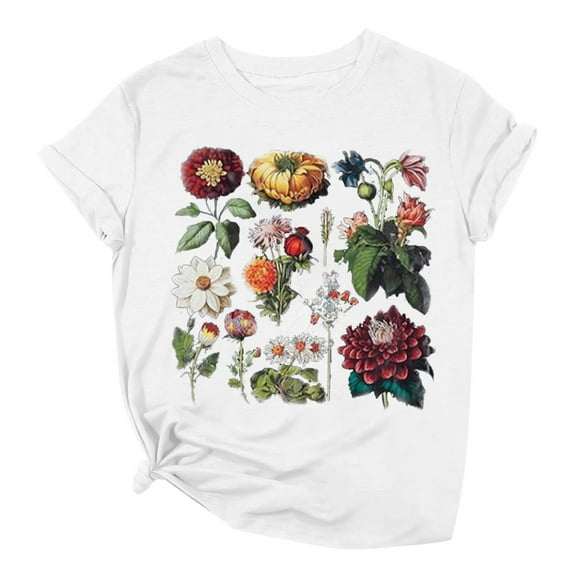 Sgkm Womens Shirts Boho Flower T Shirt Wildflowers Shirts Lover Top Vintage Tshirts for Women L