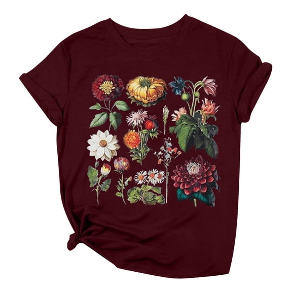 Sgkm Womens Shirts Boho Flower T Shirt Wildflowers Shirts Lover Top Vintage Tshirts for Women S