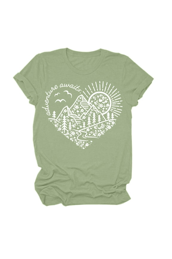 Womens Tops Heart Printed Workout Tops Outdoor Graphic Tee Oversized Cropped Tshirts for Women M