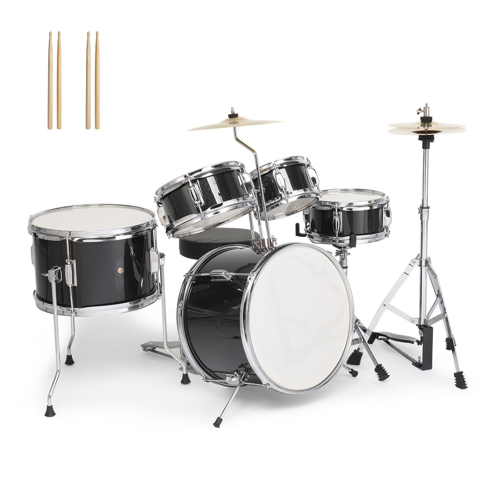 SgoodS 14" x 10" Junior Drum Kit with Adjustable Throne, Cymbal, Hi-Hat Pedal, Material- Metal, Color- Black