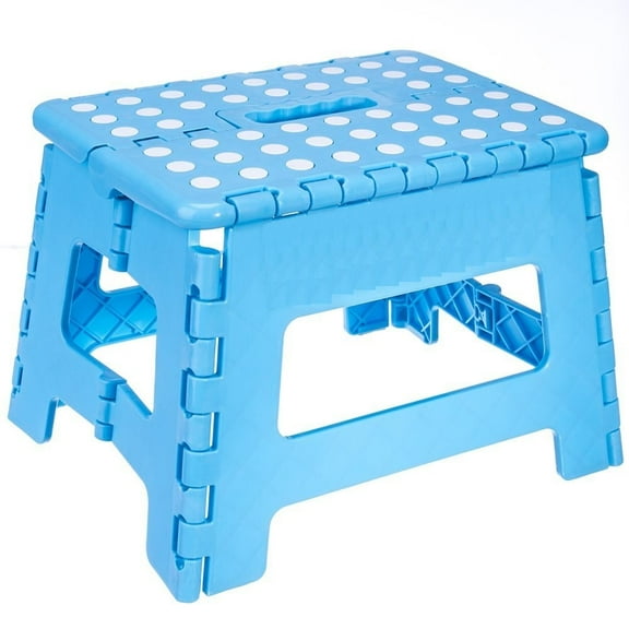 SgoodS Home Folding Step Stool For Adults  9" Heavy Duty Plastic Stool W/ Handle, Blue