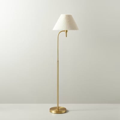 SgoodS Pleated Shade Metal Floor Lamp - Cream/Brass Finish, Includes LED Light Bulb, Hearth-Style Design for Living Room, Bedroom, Dining Room & Reading Nook