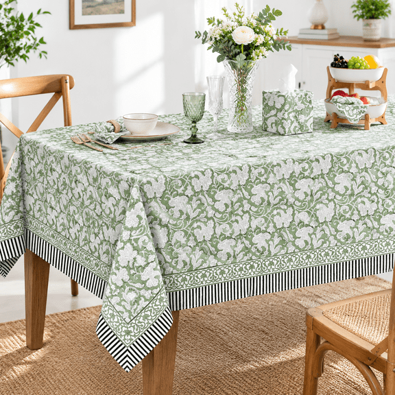 Sgreen 60x90 Inches Rectangleton Hand Block Print Tablecloth Washable Easter Thanksgiving/christmas Parties/weddinge Fall Decor Fa