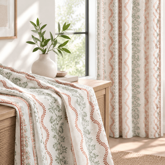 Sgreen Boho Curta Flpattern Linen Rustic Farmhouse Sheer Botanical For ...