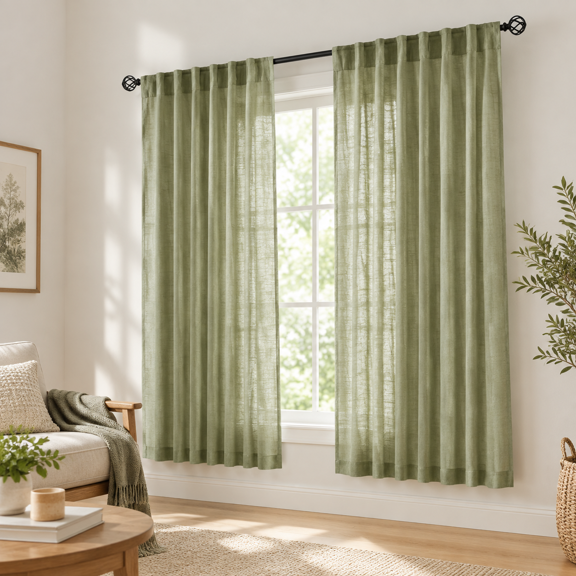 Sgreen Linen Tab Curta64 Inches Long 2 Panels Set For' Room - Moderntagecore Rod Pocket Semi Sheer Drapes Hooks Belt Pleated Light