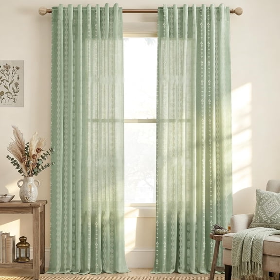 Sgreen Whimsical Sheer Linen Curta Boho Flstriped Ginghampired Patterned Drapes For Bedroom Living Room Office 84 Inches Long
