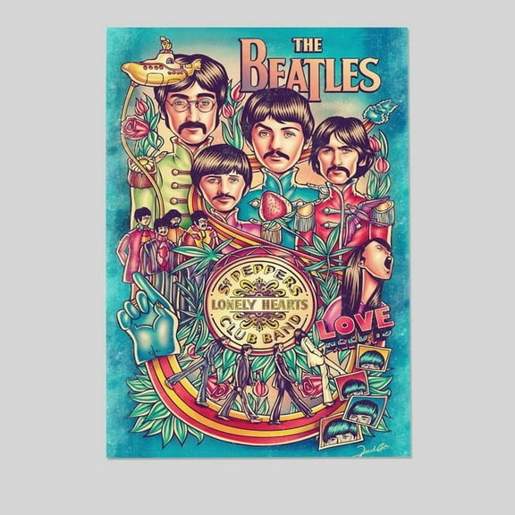Sgt. Pepper's Band Music Wall Art Poster, Typographic Decor For Room, Studio, Home, Office & Aesthetic Room Decor, For 60s Rock Fan Size 24''x36'' - Kiloa