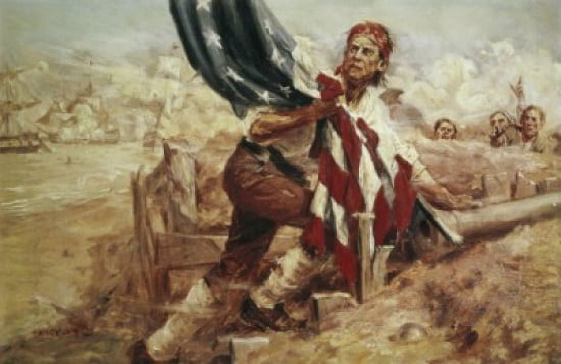 Sgt William Jasper Replacing the Flag at Fort Moultrie June 28 1776 Frederick Coffay Yohn (1875-1933 American) Canvas Art - Frederick Coffay Yohn (18 x 24)