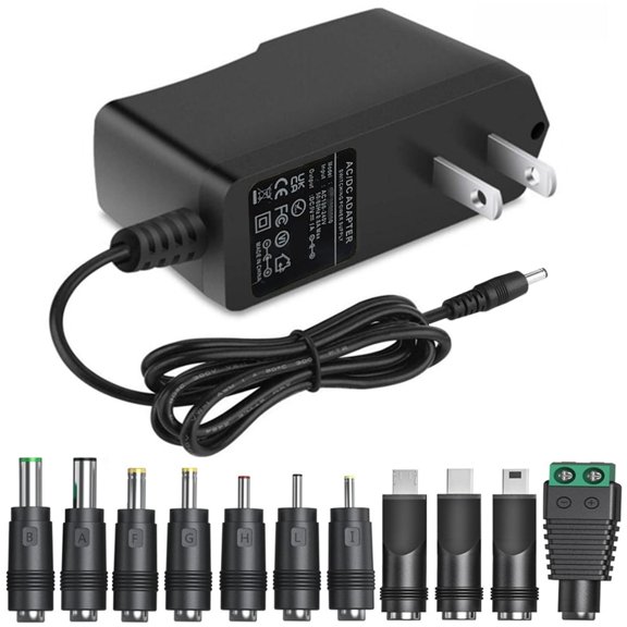 Sguanglin 5V 1A DC Power Supply Adapter 5W, AC 100-240V to DC 5V 1A Power Cord with 11 Plug Tips, 6FT for LED Light, Router, Camera, Raspberry Pi