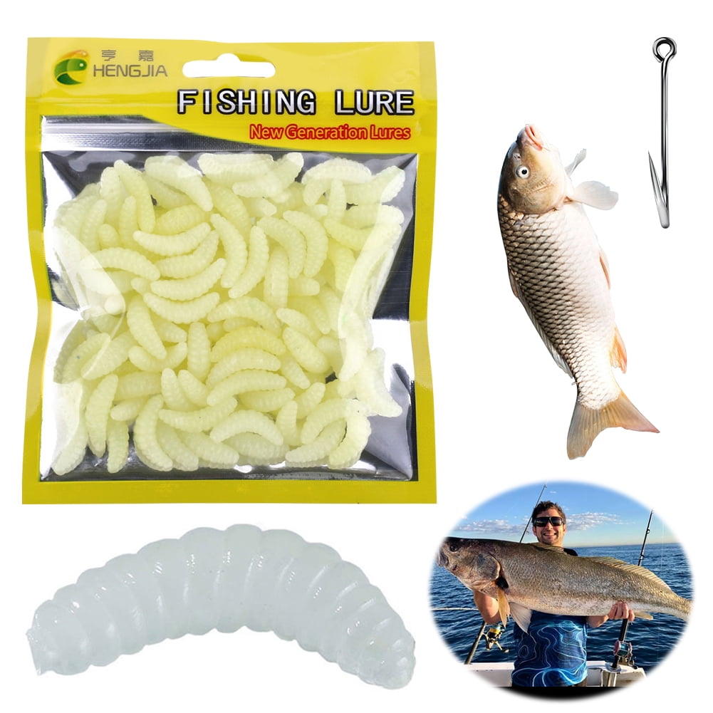 ShYlai 50Pcs 20mm Maggot Grub Soft Fishing Worm Lure for Freshwater