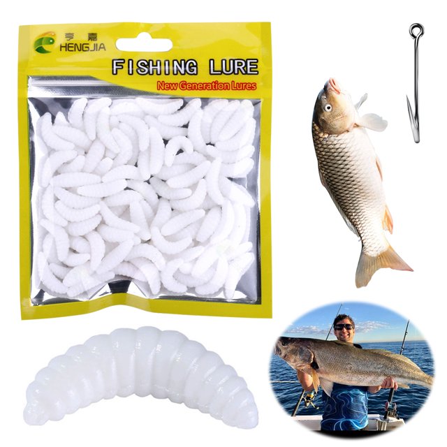 ShYlai 50Pcs 20mm Maggot Grub Soft Fishing Worm Lure for Freshwater