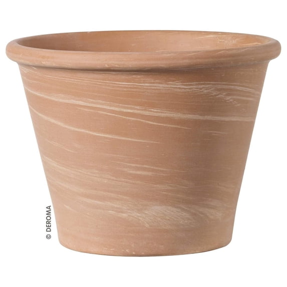 Sha Baked Terracotta Flower Pot, White With Brown Accents, 8.3 inches, Outdoor