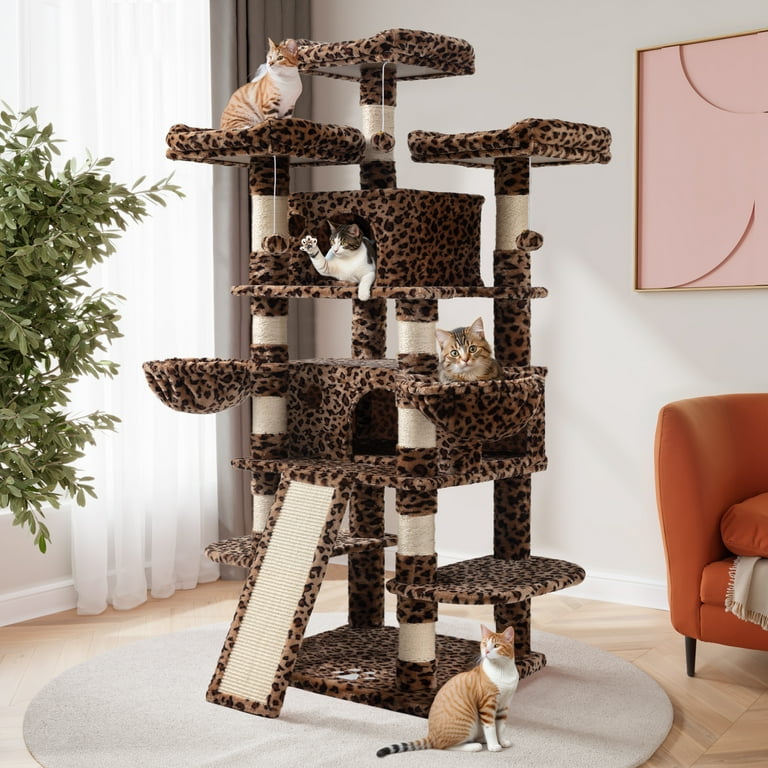 Sha CERLIN 68 inch Leopard Print Cat Tree and Tower for Large Adult Cats with Sisal Scratching Posts Multi Level