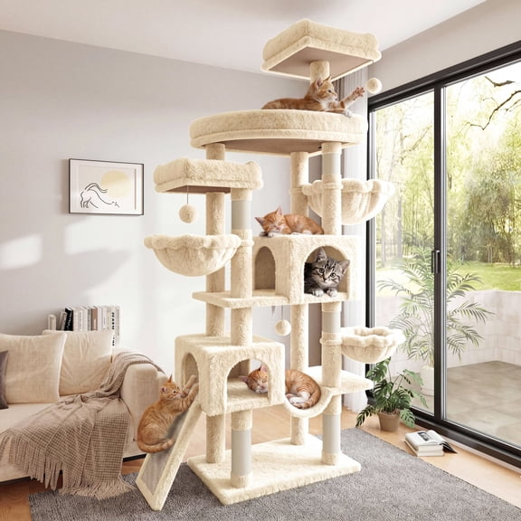 Sha Cerlin 82" Cat Tree Tower, Multi-Level Cat Condo with Plush Perches, Sisal Scratching Posts, Hammock and Toys, Stable Cat Tower for Kittens and Adult Cats, Beige