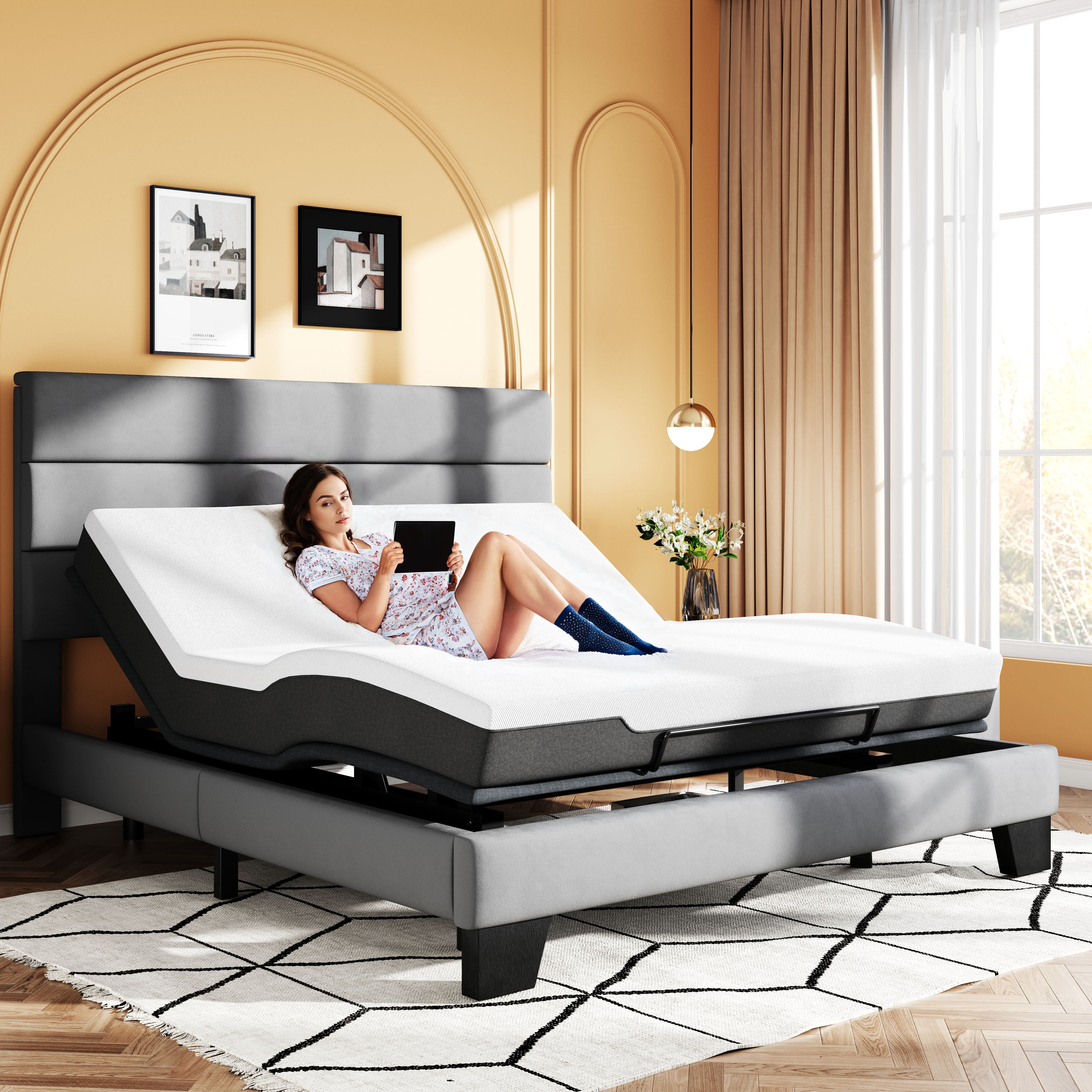 SHA CERLIN King Size Electric Adjustable Bed Base, Ergonomic Design ...