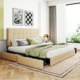 thumbnail image 1 of Sha Cerlin Beige King Fabric Platform Bed Frame with 4 Storage Drawers & Adjustable Headboard, Adult, 1 of 7