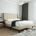 thumbnail image 1 of Sha Cerlin Queen Bed Frame, Upholstered Platform Bed with Wingback and Geometric Headboard, Beige, 1 of 9