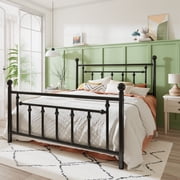Sha Cerlin Black Queen Size Metal Platform Bed Frame with Victorian Vintage Headboard & Footboard, Adult