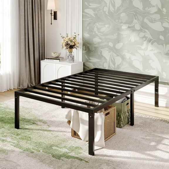 Sha Cerlin Black Twin Metal Platform Bed Frame with 16.5''Under-bed Storage Space,foldable frame, DIY Headboard, Adult