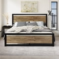 thumbnail image 1 of Sha Cerlin Brown King Size Metal Platform Bed Frame with Wooden Headboard & Footboard, Adult, 1 of 7