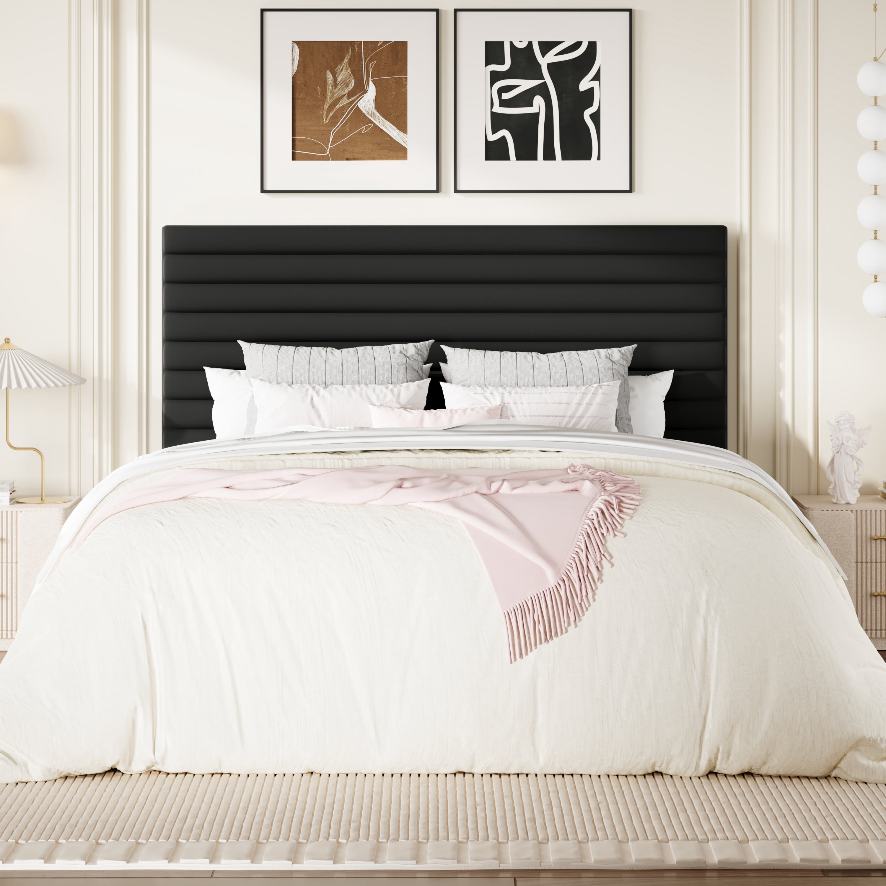 Sha Cerlin Full Size Platform Bed Frame with Velvet Adjustable Headboard, No Box Spring Needed, Black