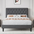 thumbnail image 1 of Sha Cerlin Grey Full Size Platform Bed Frame with Adjustable Tufted Headboard, 1 of 7