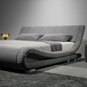 Sha Cerlin Grey King Upholstered Fabric Platform Bed Frame with Adjustable Headboard, Adult