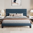 thumbnail image 1 of Sha Cerlin King Size Platform Bed Frame with Upholstered Fabric Headboard, Blue, 1 of 9