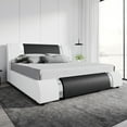 thumbnail image 1 of Sha Cerlin King Size Platform Bed Frame with Delux Iron Pieces Decor and Modern Faux Leather, Black&White, 1 of 5