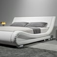 thumbnail image 1 of Sha Cerlin King Size Upholstered Faux Leather Low Profile Sleigh Platform Bed Frame with Adjustable Headboard, Wood Slats Support, White, 1 of 7