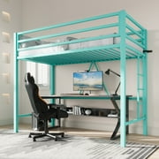 Sha Cerlin Metal Loft Bed Twin Size with Safety Guard & Removable Ladder, Green