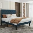 thumbnail image 1 of SHA CERLIN Queen Bed Frame with Adjustable Headboard, Fabric Upholstered Platform Bed, No Box Spring Required, Blue, 1 of 10