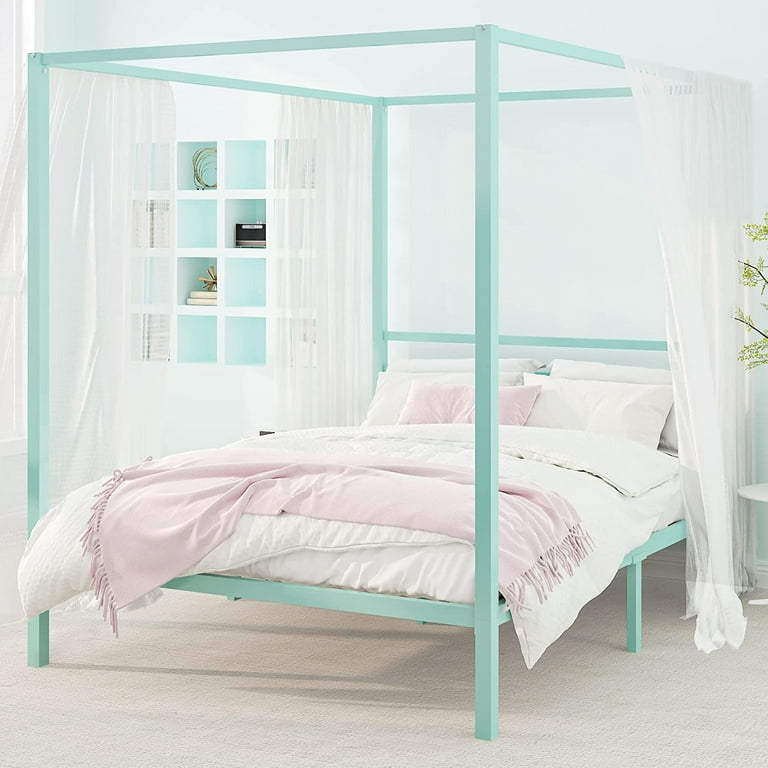 Sha Cerlin Queen Metal Canopy Platform Bed Frame with Steel Slat Green