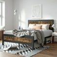 thumbnail image 1 of Sha Cerlin Queen Size Metal Platform Bed Frame, Industrial Wooden with Rivet Headboard and Steel Slat Support, Brown, 1 of 7