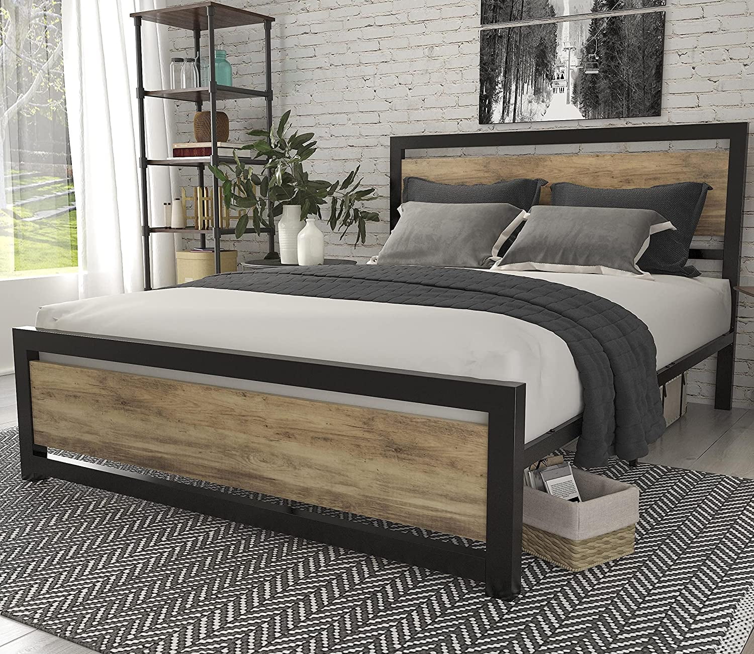 Sha Cerlin Queen Size Metal Platform Bed Frame with Headboard and ...