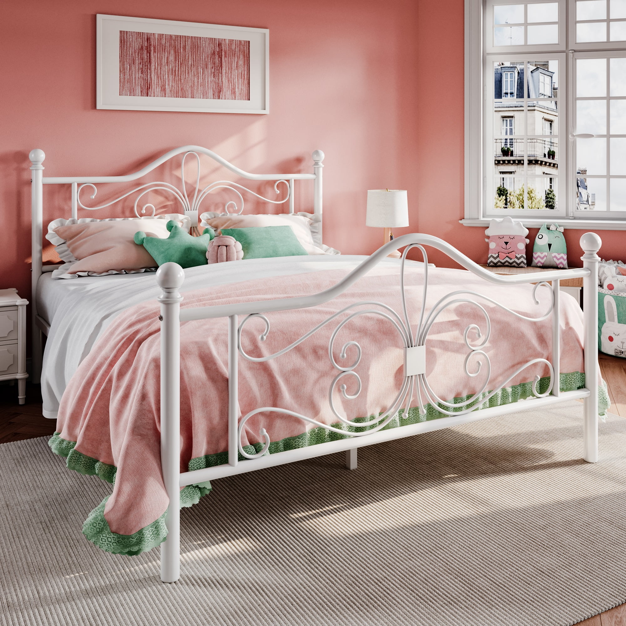 Sha Cerlin Queen Size Metal Platform Bed Frame With Victorian Vintage ...